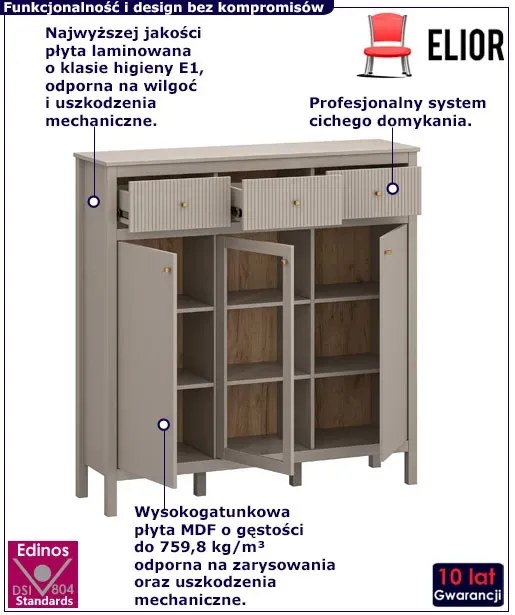 Nowoczesna komoda z witryną w kolorze taupe - Envilo 6X