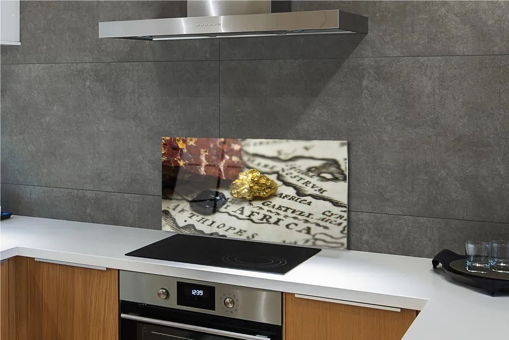 Panel szklany do Kuchni Złota Mapa Świata