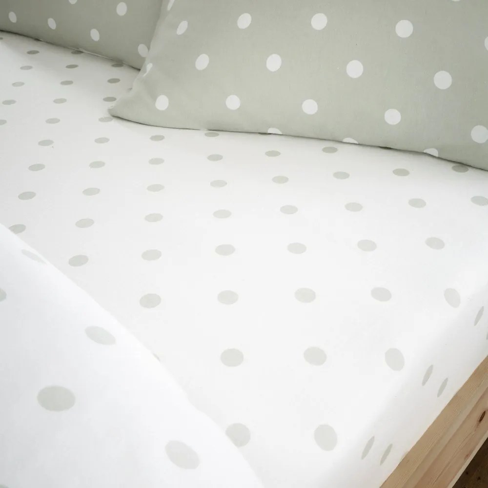 Białe/zielone flanelowe prześcieradło z gumką 150x200 cm Polka Dot – Catherine Lansfield