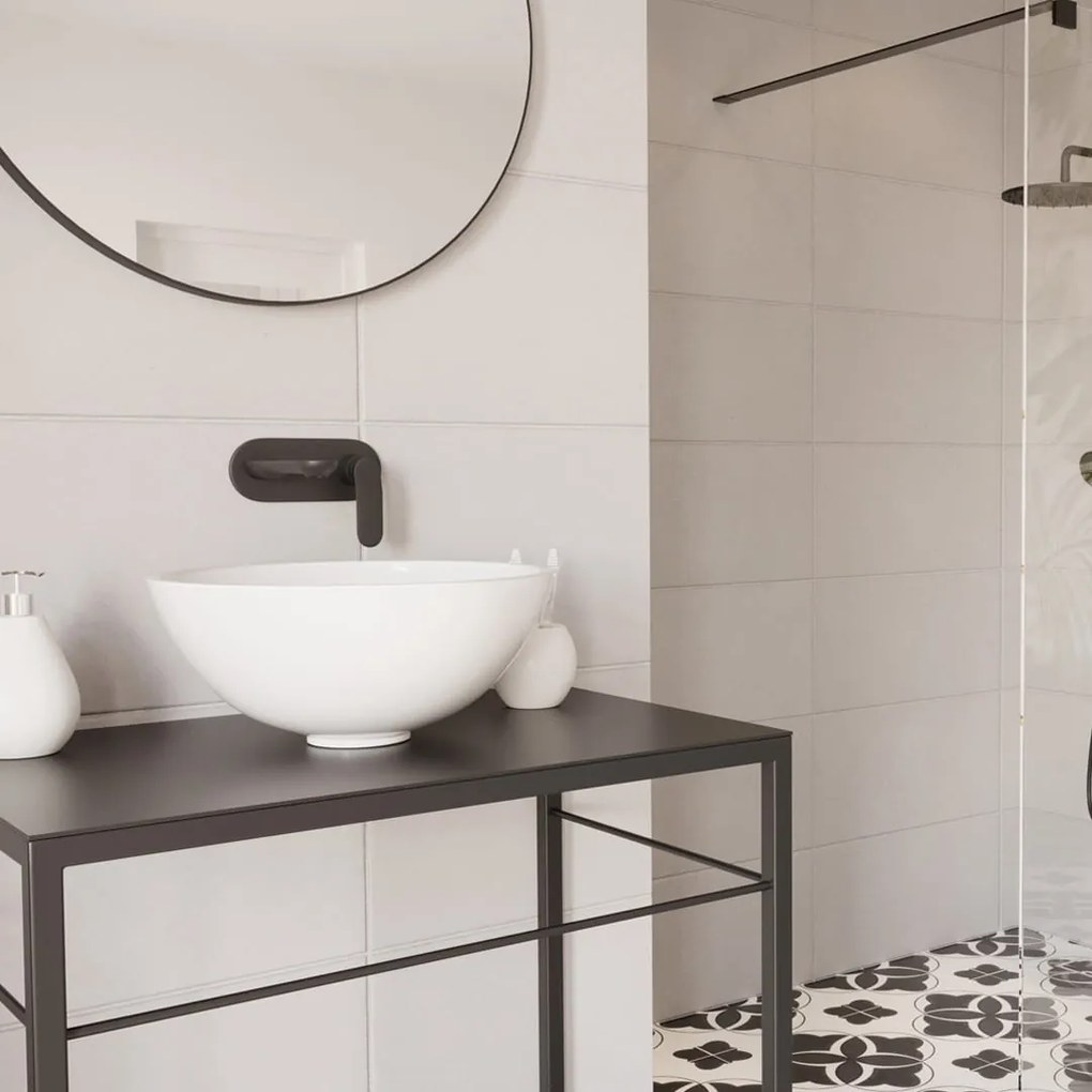 Umywalka ceramiczna nablatowa okrągła biała błyszcząca bez otworu na baterię 32 cm MALO z powłoką easy clean