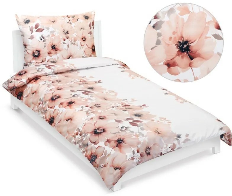 Pościel satynowa Bellatex Flower łososiowa, 140 x220 cm, 70 x 90 cm, 140 x 220 cm, 70 x 90 cm