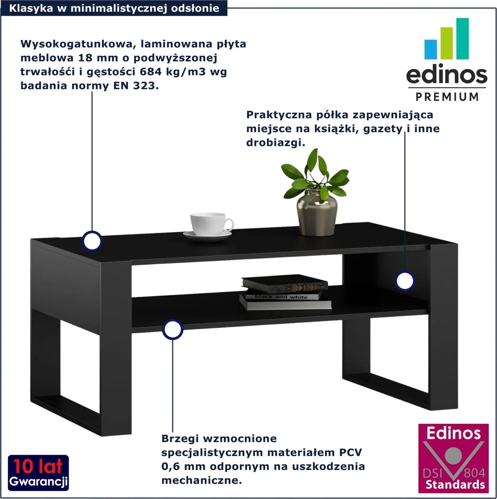 Czarna prostokątna ława kawowa do salonu S9-P65