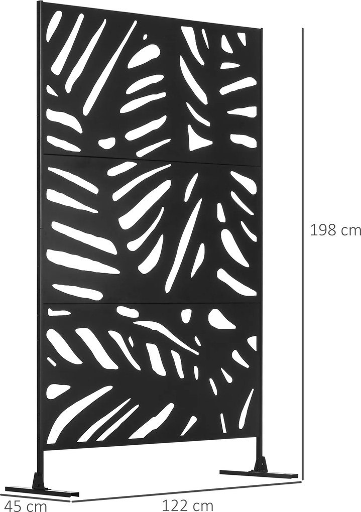 Outsunny Ściana Osłonowa Osłona Prywatności do Zewnętrznego Użytku, 122 cm x 45 cm x 198 cm, Czarna