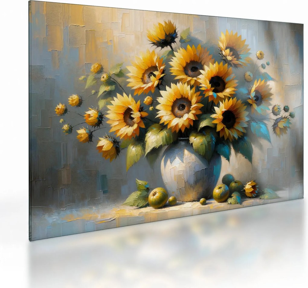 Obraz na szkle – Wazon ze słonecznikami (70x50 cm)