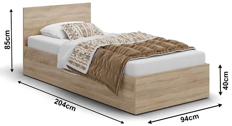 Łóżko z zagłówkiem i materacem dąb sonoma 90x200 - Cansar 3X