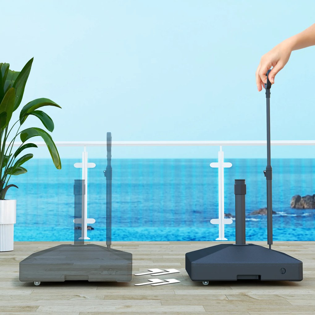 Outsunny Stojak do parasoli ogrodowych, podstawa parasolowa z regulowanymi kółkami, napełniana wodą i piaskiem, plastik, Czarny