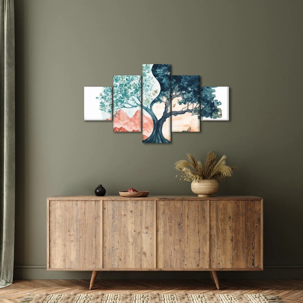 Obraz – Akwarelowe drzewo pełne życia (125x70 cm)