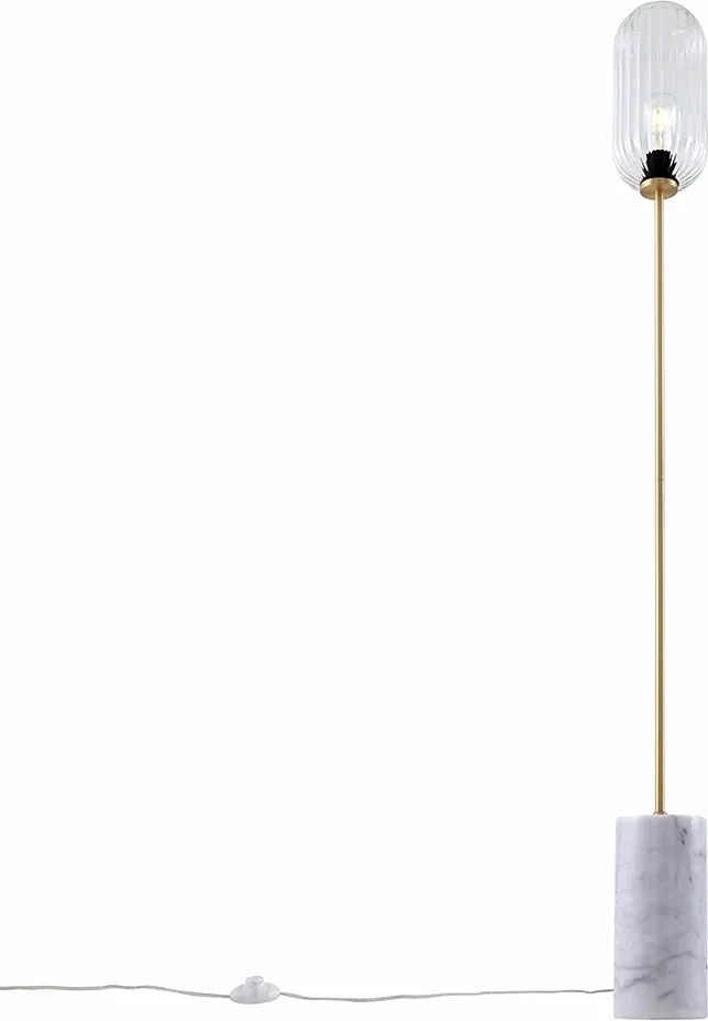 Lampa podłogowa w stylu art deco z mosiądzu z przezroczystym szkłem - Rid