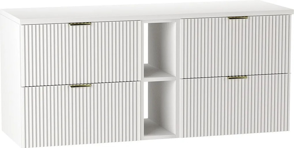 Szafka pod umywalkę WENA, z regałem, ryflowane fronty, Willy, 140x60x47 cm, Biała
