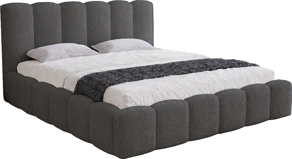 Łóżko dwuosobowe 160x200 Florent - łóżko z pojemnikiem i stelażem metalowym - boucle, szary (Lambi 12)