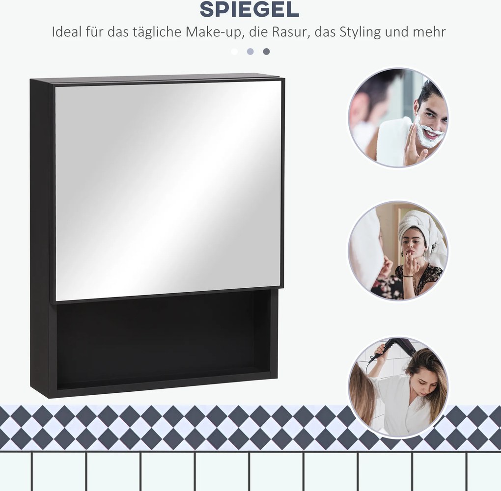 Szafka łazienkowa kleankin, 2 półki wewnętrzne, otwarta półka, obudowa ze stali, czarna, 46 x 13,5 x 58 cm