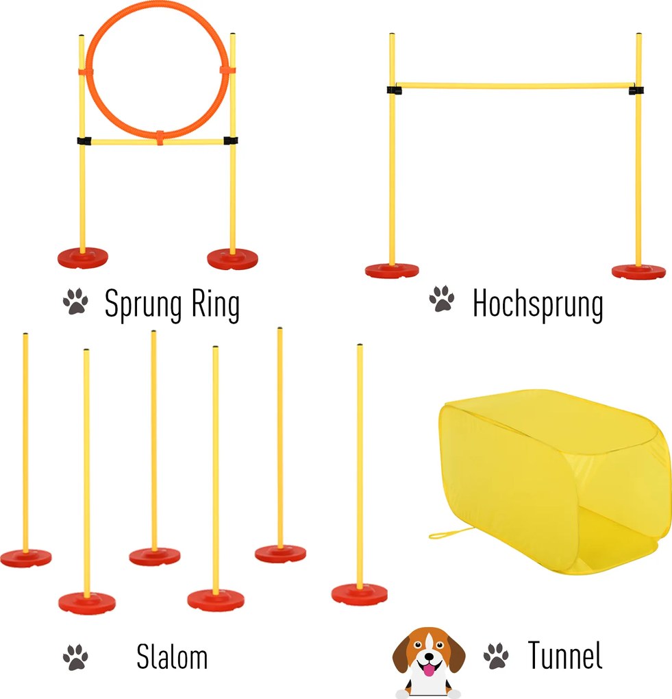 Pawhut Zestaw Agility dla Psów Trening Przeszkody Żółty Poliester Kompletny Kit | Aosom PL