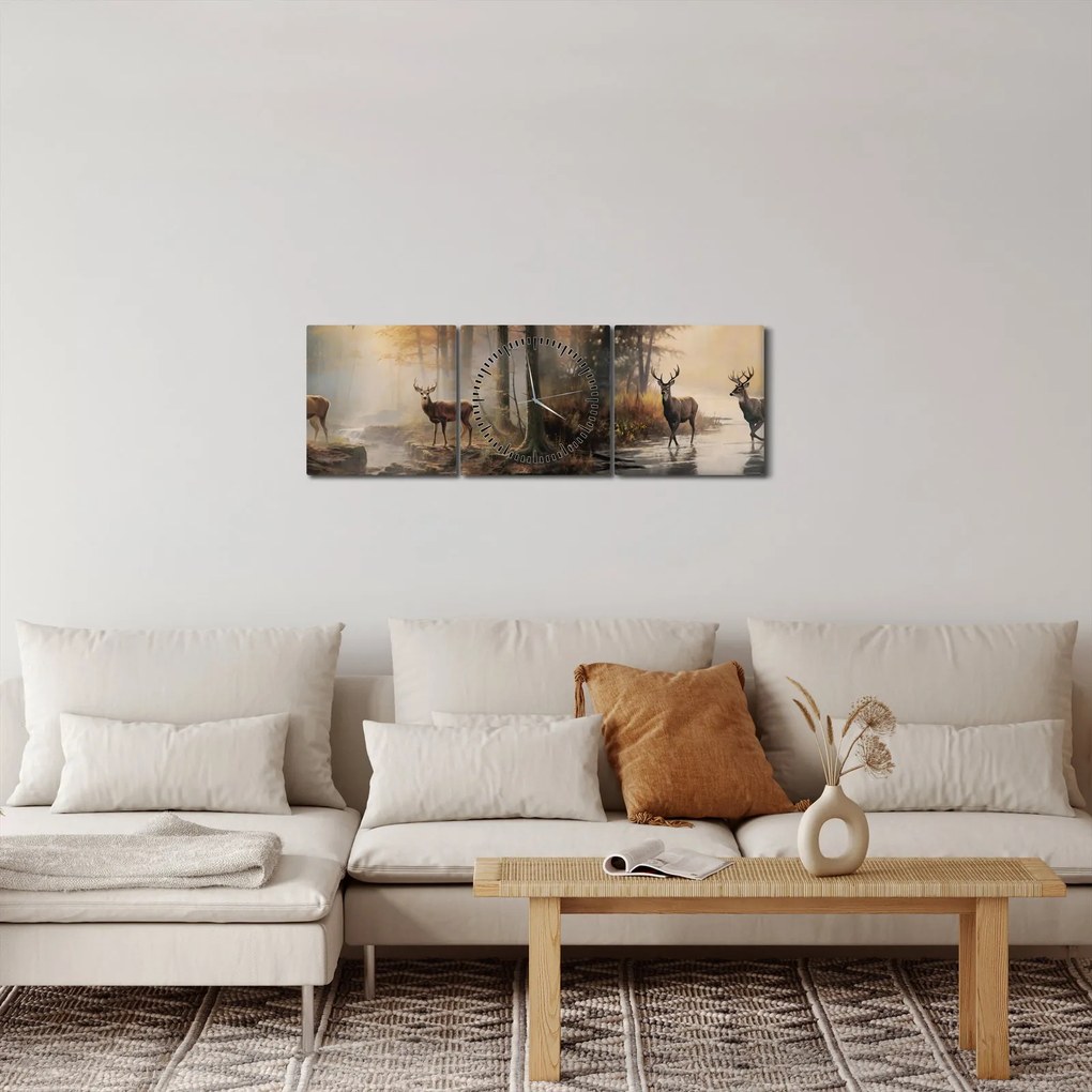 Obraz - Obraz dzikiej przyrody w stylu vintage (z zegarem) (90x30 cm)