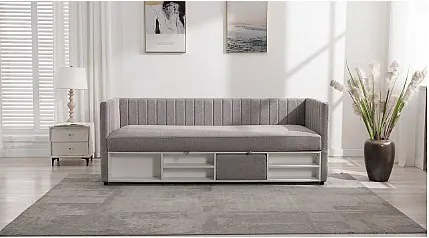 Łóżko dzienne ze skrzynią  80 x 200 cm - Tkanina - Taupe - LAOZIA