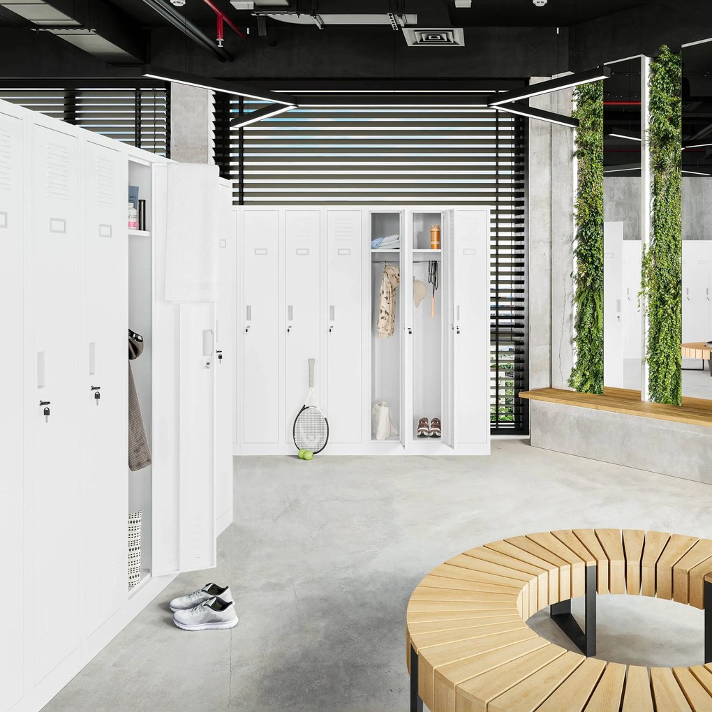 Szafka pracownicza metalowa socjalna czterokomorowa biała: KACPER II, 600 x 1800 x 500 mm