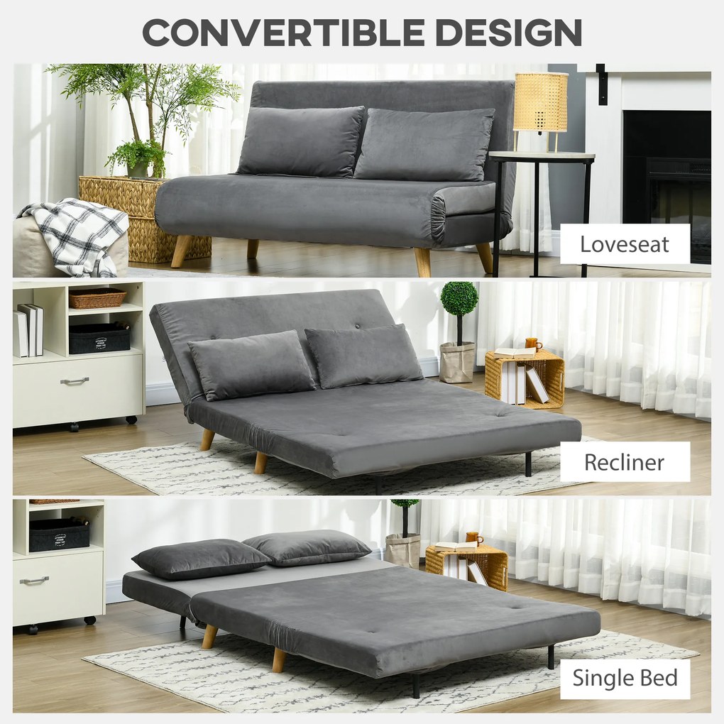 HOMCOM Sofa welurowa szara z 2 poduszkami wygodna kanapa 130x78x79 cm do salonu | Aosom PL