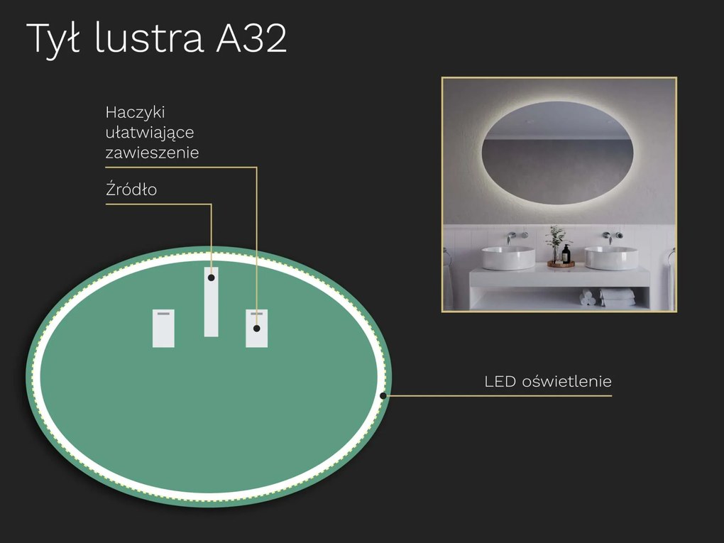 Owalne LED lustro do łazienki z oświetleniem A32