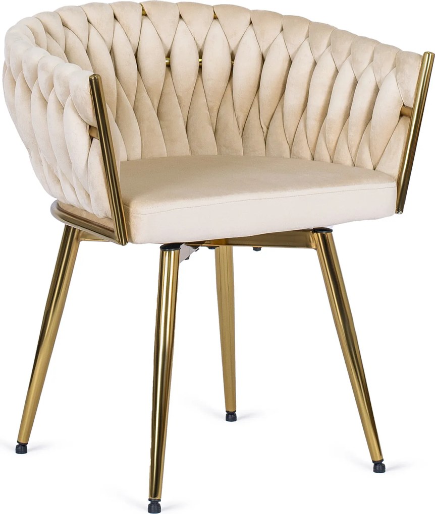 Krzesło Tapicerowane Obrotowe do Jadalni RUBI Kremowe Welurowe do Toaletki Nowoczesne Glamour