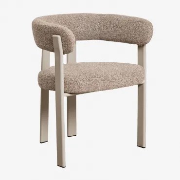 Zestaw 4 Tapicerowanych Krzeseł Jadalnianych Z Podłokietnikami I Metalową Ramą Jolie Mokka Brąz & Bouclé Pszenica Brązowa - Sklum