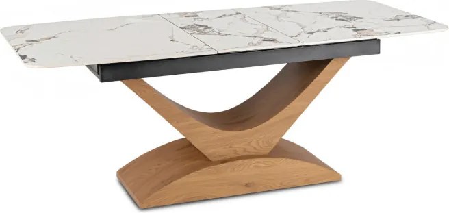 Stół Rozkładany Prostokątny ALICANTE 160-200 cm Ceramiczny Biały Marmur/Dąb do Jadalni Nowoczesny