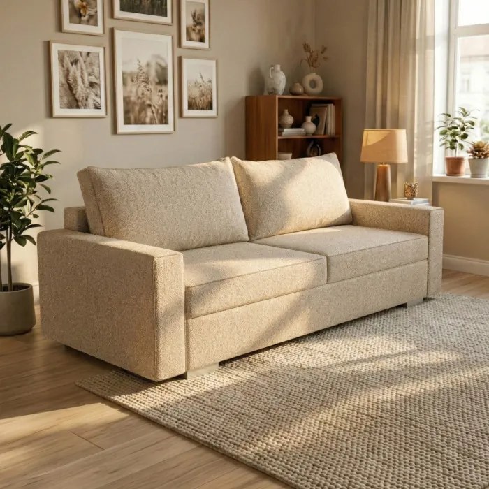 Sofa z Funkcją Spania DRAVOS Beżowa Boucle Nowoczesna