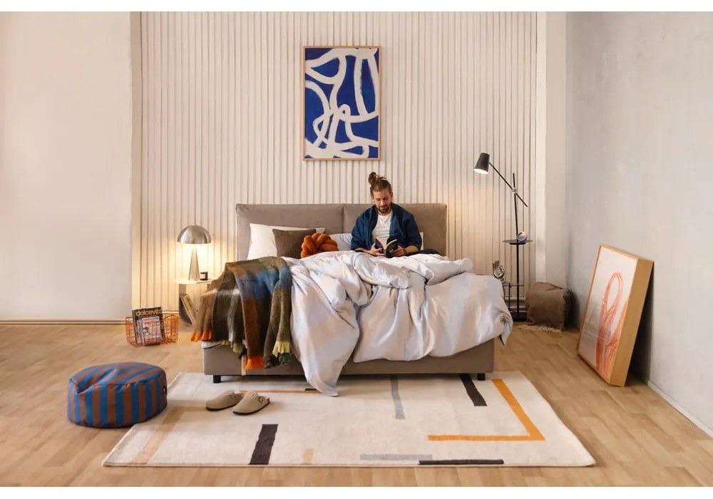 Szarobrązowe tapicerowane łóżko dwuosobowe ze schowkiem i stelażem 160x200 cm Myra Pillow – Bonami Selection