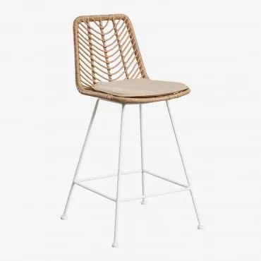 Zestaw 4 Wysokich Krzeseł Ogrodowych Z Naturalnego Syntetycznego Rattanu Gouda Miel & ↑65 Cm & Biały & Dried Herb - Sklum