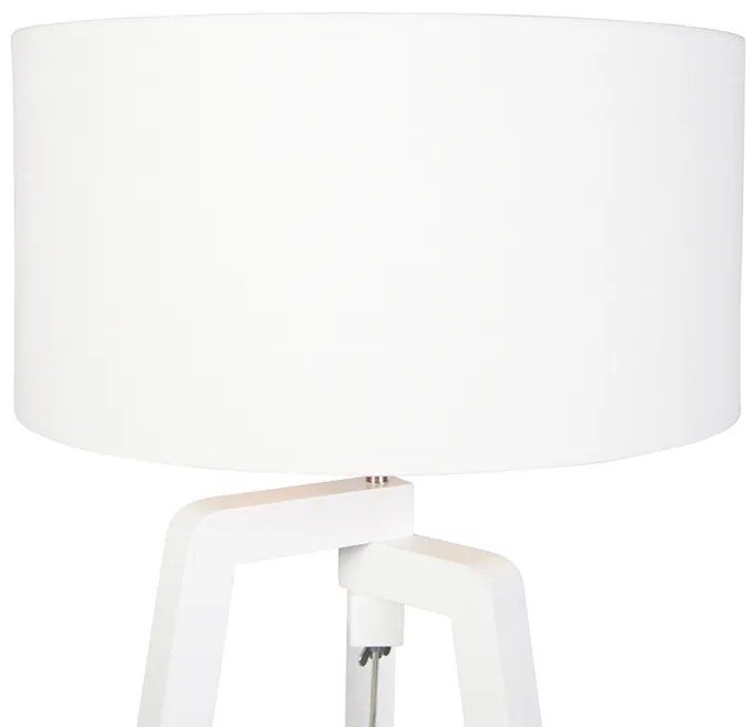 Lampa podłogowa statywowa biała drewno z białym kloszem 50 cm - Puros Nowoczesny Oswietlenie wewnetrzne