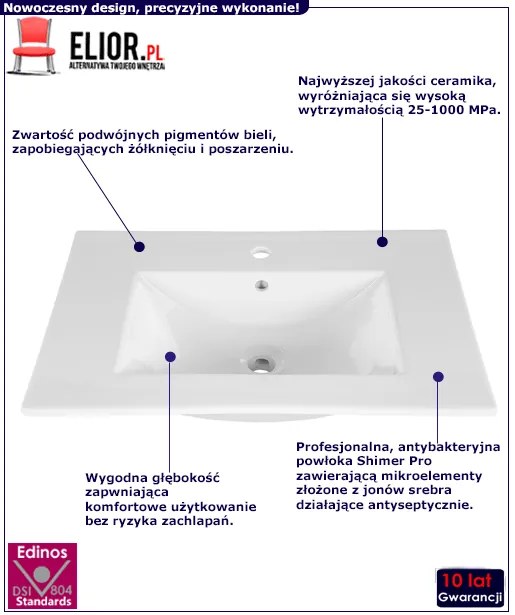 Ceramiczna umywalka meblowa India 60 cm - Biała