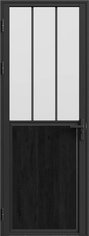 Drzwi kompletne dwustronne z aluminium i matowego szkła hartowanego w stylu industrialnym - wys. 204 x szer. 83 cm - Czarny - ERMELO