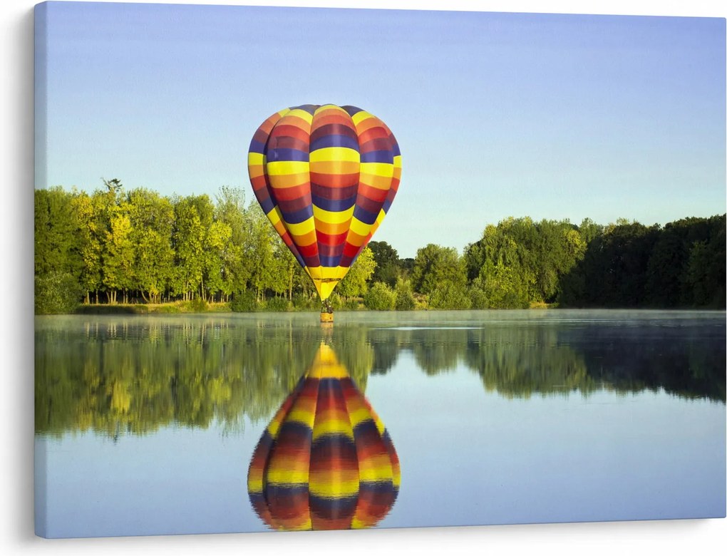 Obraz balonu na ogrzane powietrze nad jeziorem (70x50 cm)