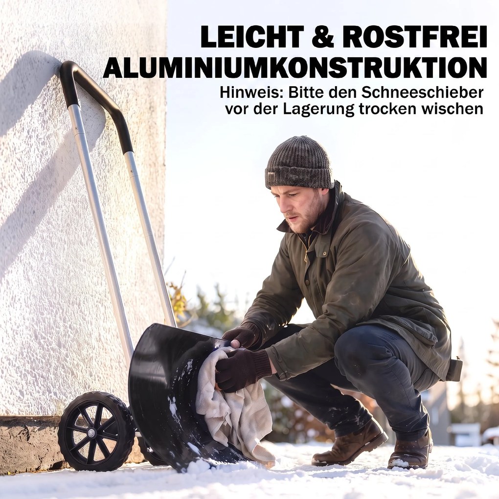 Outsunny Duży pług do śniegu 95 cm extra szeroki aluminiowa łopata z kółkami regulowany i antypoślizgowy uchwyt, kątowy | Aosom PL