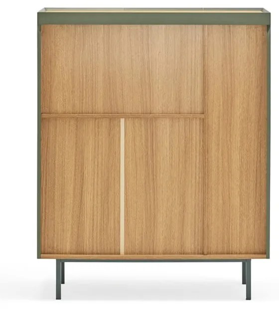 Zielona wysoka komoda w dekorze dębu 95x120 cm Arista – Teulat