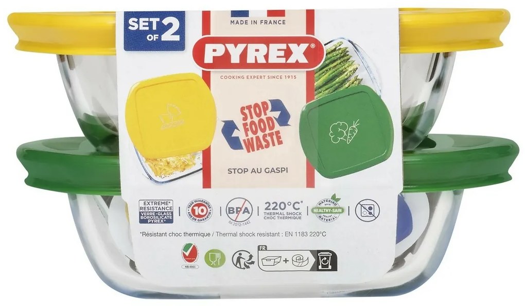 Pyrex Zestaw szklanych pojemników kwadratowych 2szt., 0,3 l