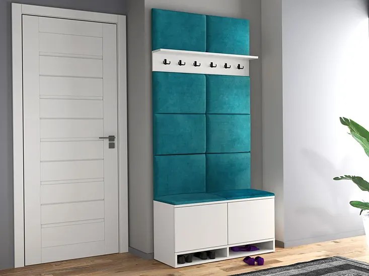 Nowoczesna garderoba do przedpokoju biały + butelkowa zieleń N8-K74