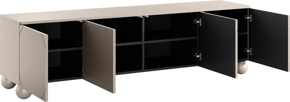 Szafka RTV Sonatia II 200 cm czterodrzwiowa na nogach kulach - kaszmir