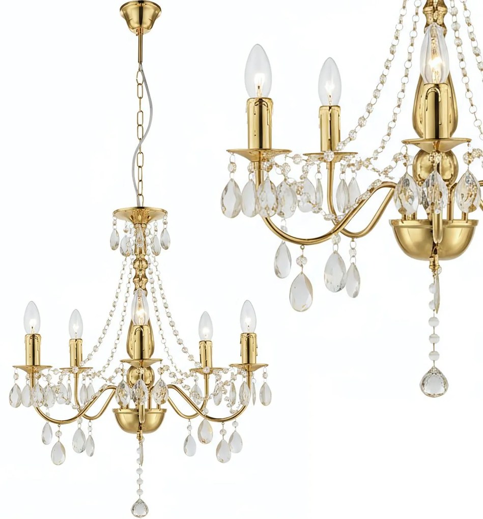 LAMPA SUFITOWA WISZĄCA EBT015-5CP Złota