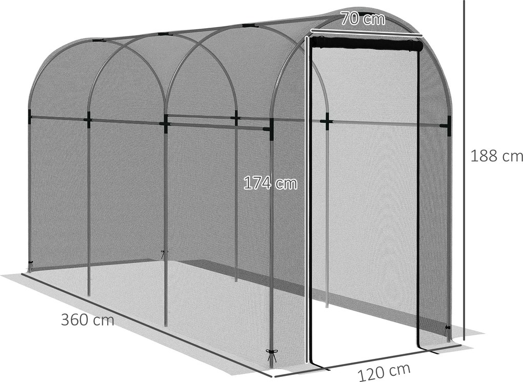 Outsunny Moskitiera Ogrodowa 12x36m z Drzwiami Namiot Ochronny HDPE Czarna Rama Stalowa | Aosom PL