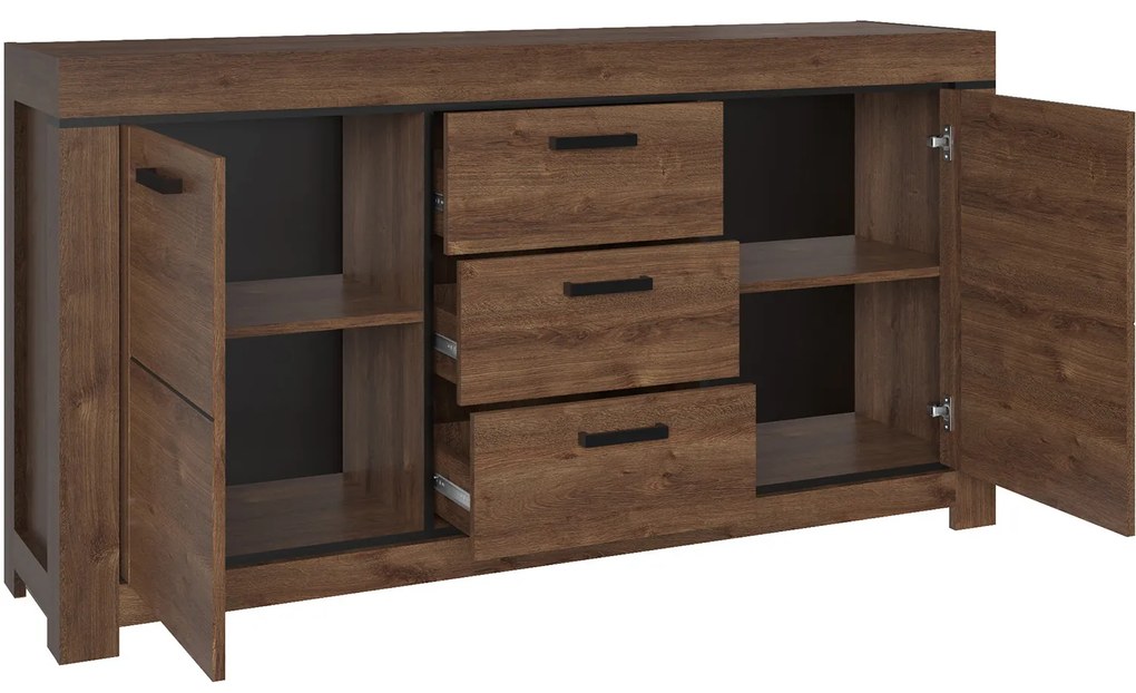 Komoda Dwudrzwiowa z Szufladami Drewniana do Salonu MYTH 160 cm Dąb brązowy Loft