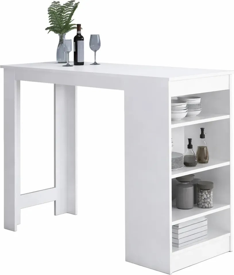 Biały stolik barowy z czterema półkami N0-Z50