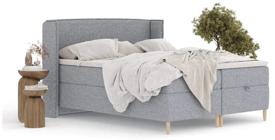 Szare łóżko boxspring ze schowkiem 180x200 cm Monpelli – Maison de Rêve