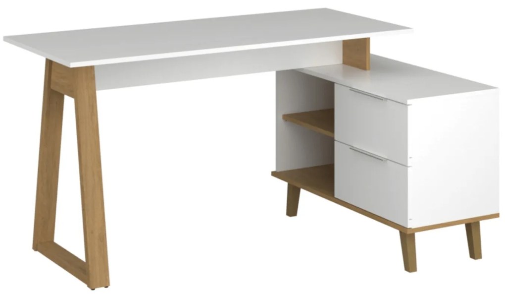 Komoda z Szufladami do Salonu RADIAN 90 cm Biała / Dąb kamienny Nowoczesna