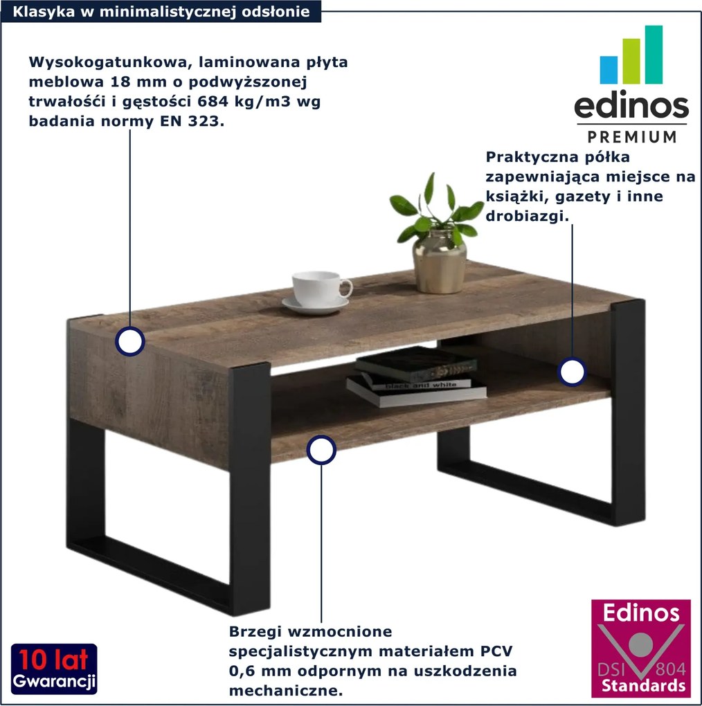 Rustykalna ława kawowa z półką dąb kolonialny + czarny G8-Z92