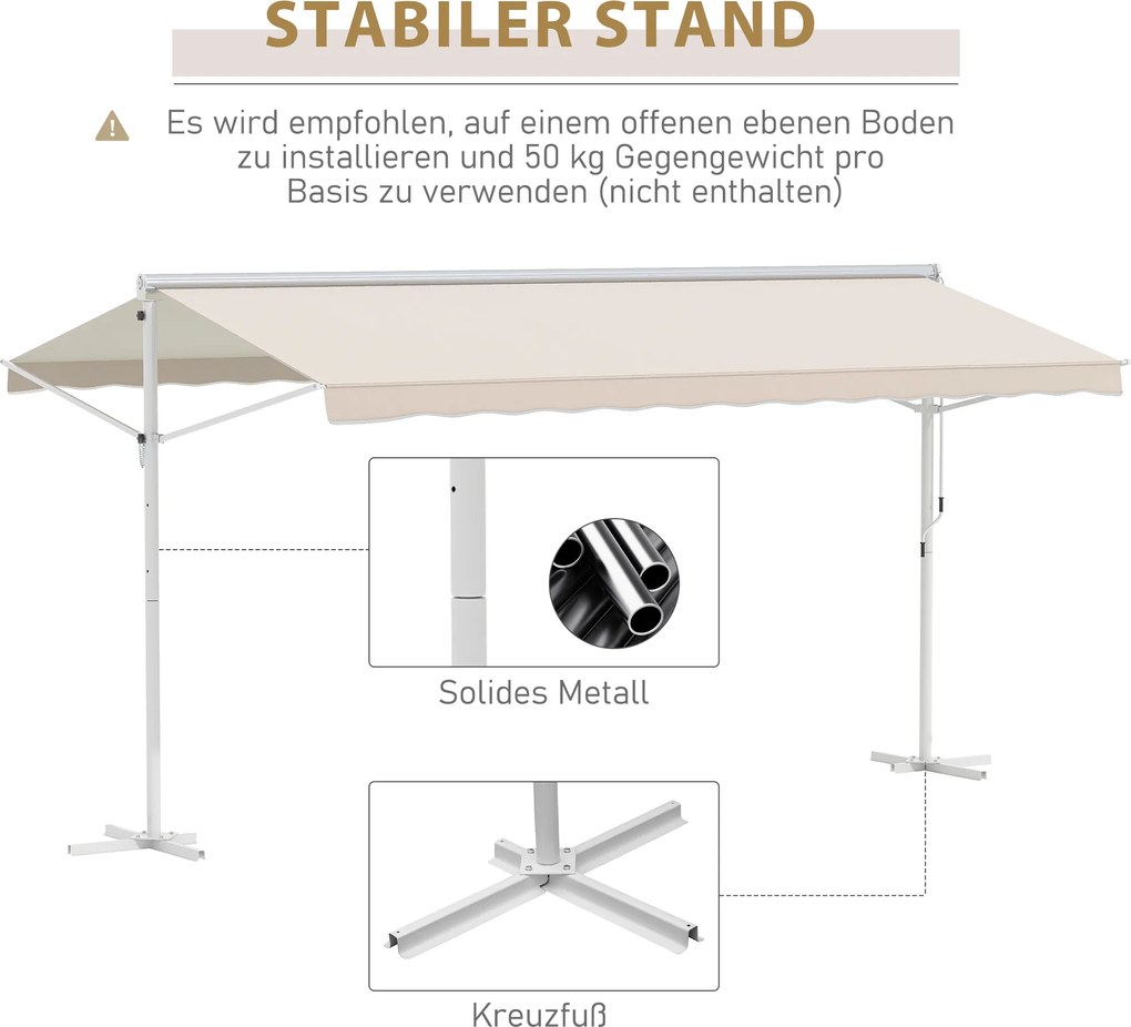 Outsunny markiza stojąca ogrodowa ze składanym ramieniem taras beżowy 4 x 3 m