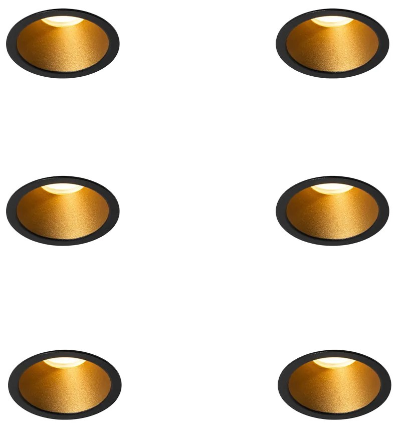 Set van 6 moderne inbouwspots zwart met goud GU10 35mm IP44 - Dept