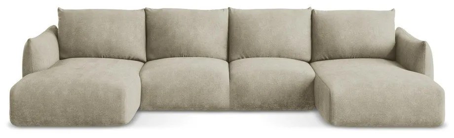 Beżowy rozkładany narożnik z tkaniny szenilowej (w kształcie litery U) Leila – Makamii