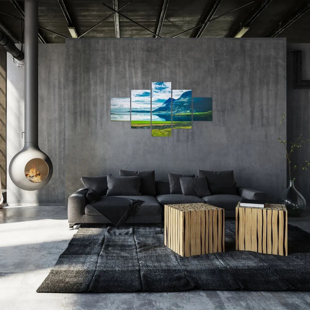 Obraz jeziora z górami (125x70 cm)