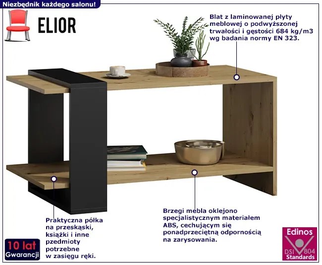 Prostokątna Ława Czarny Z Półką Dąb Artisan + F2-B40