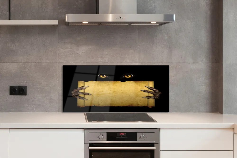 Panel szklany do Kuchni Straszne Oczy i Palce na Papierze