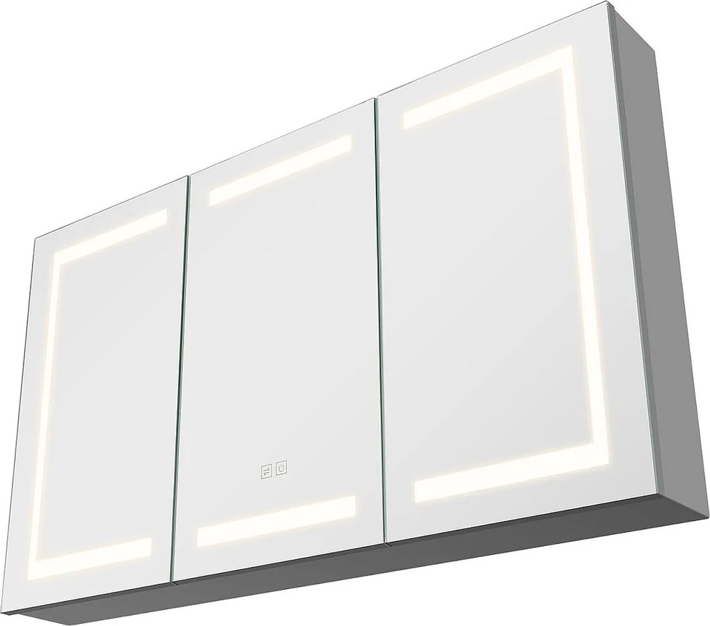 Szafka Łazienkowa Naścienna SucceBuy Szafka pod Umywalkę z Lustrem ze Szkła Hartowanego i 3-Kolorową Diodą LED o Regulowanej Intensywności, 100 x 60 cm